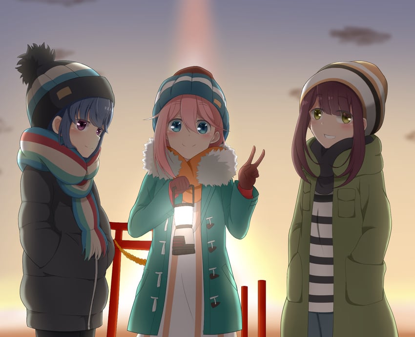 shima rin, kagamihara nadeshiko, and toki ayano (yurucamp) drawn by nuts_tuna