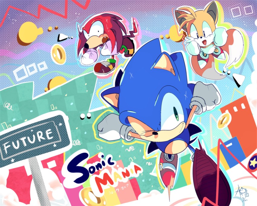 sonic the hedgehog, tails, knuckles the echidna, classic tails, and classic knuckles (sonic and 2 more) drawn by aoi_(aoii91)