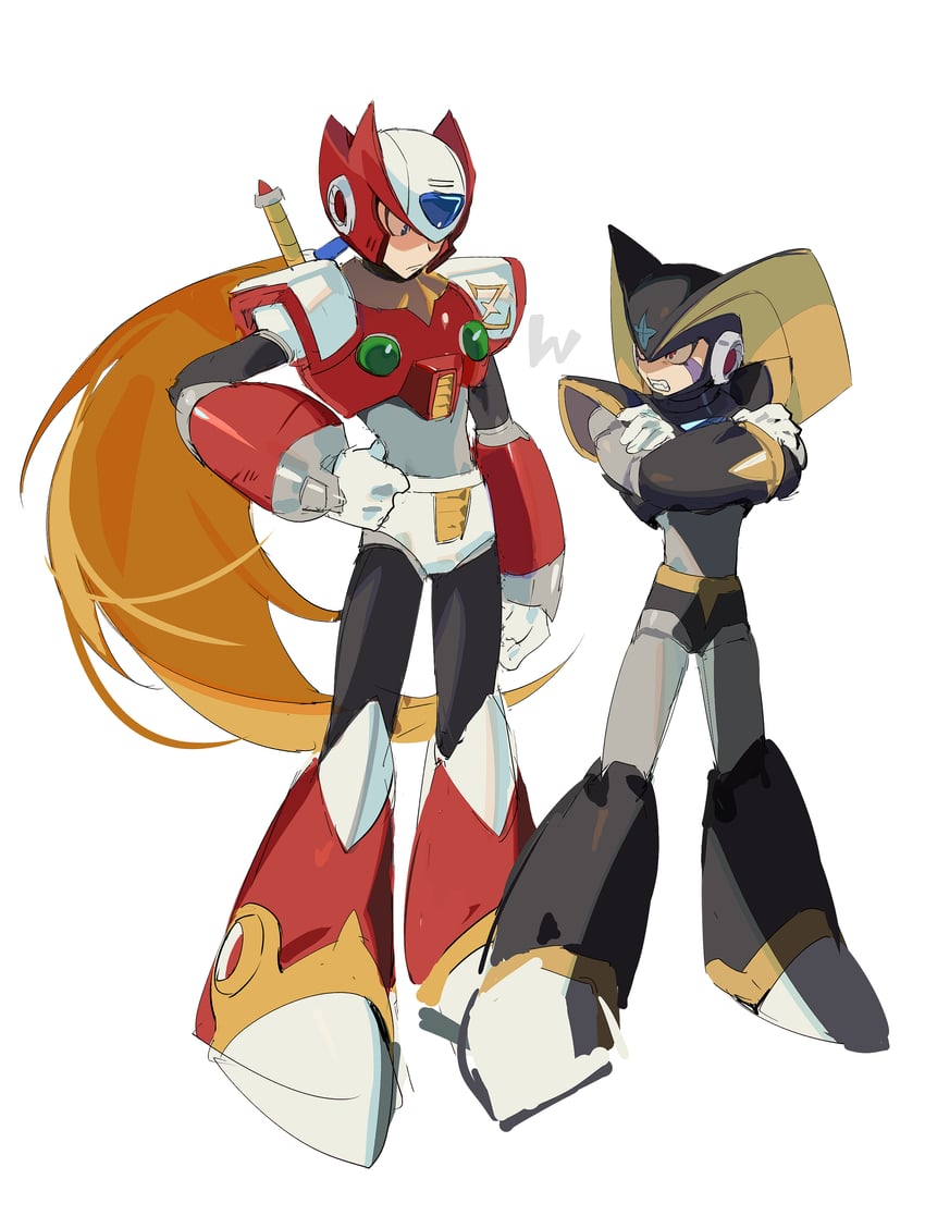 zero and bass (mega man and 1 more) drawn by mayutsuba_mono