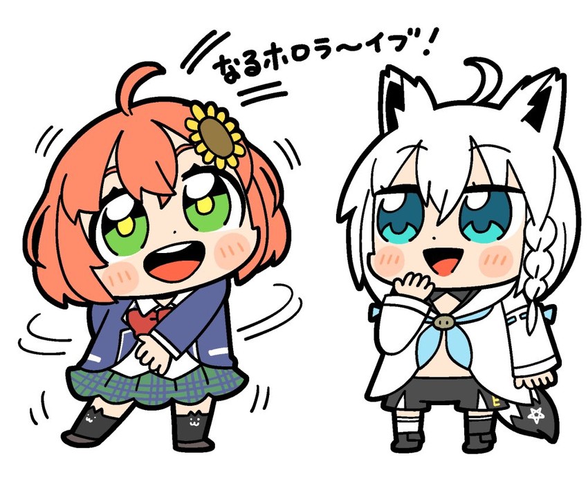 shirakami fubuki and honma himawari (hololive and 1 more) drawn by bkub