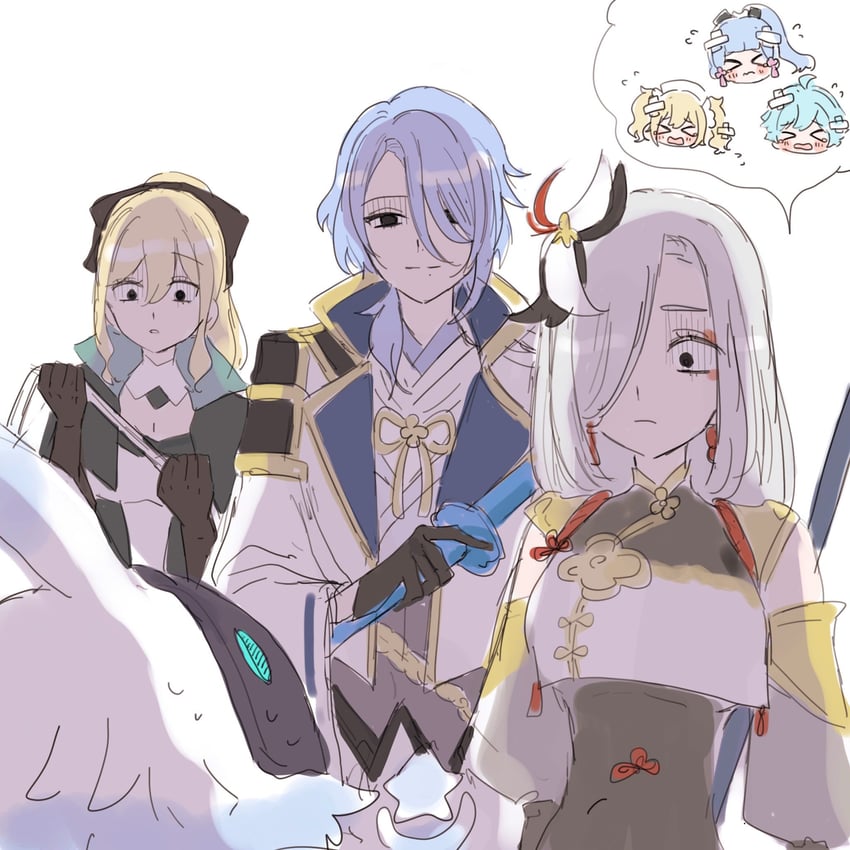 kamisato ayaka, shenhe, barbara, jean, kamisato ayato, and 2 more (genshin impact) drawn by cocotsuko1204