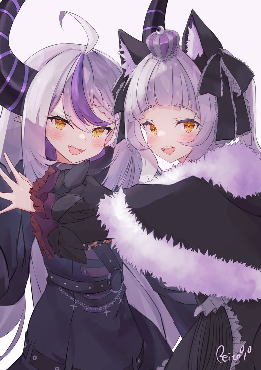 la+ darknesss and murasaki shion (hololive) drawn by reitou_mkn