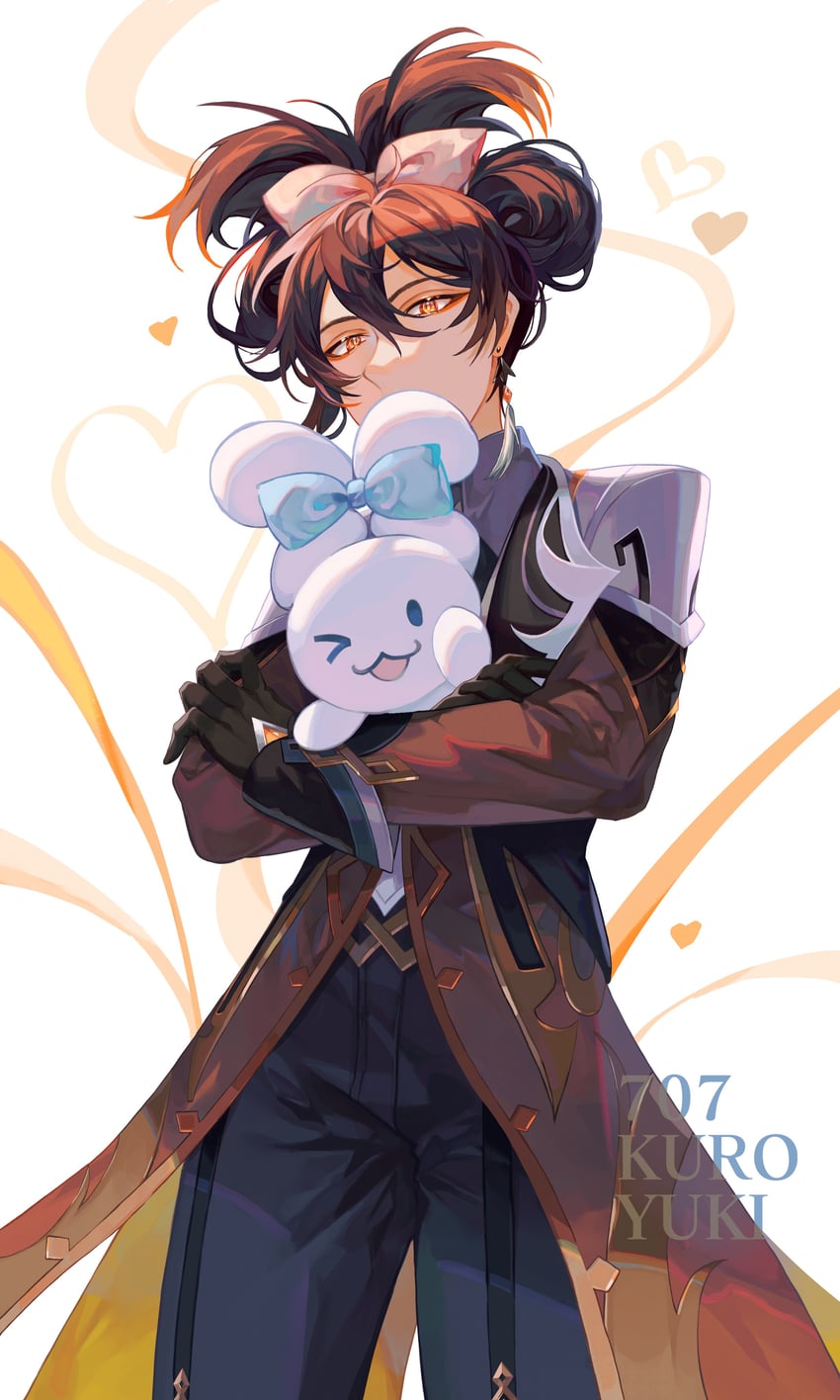 zhongli and cinnamoroll (genshin impact and 2 more) drawn by 707kuroyuki