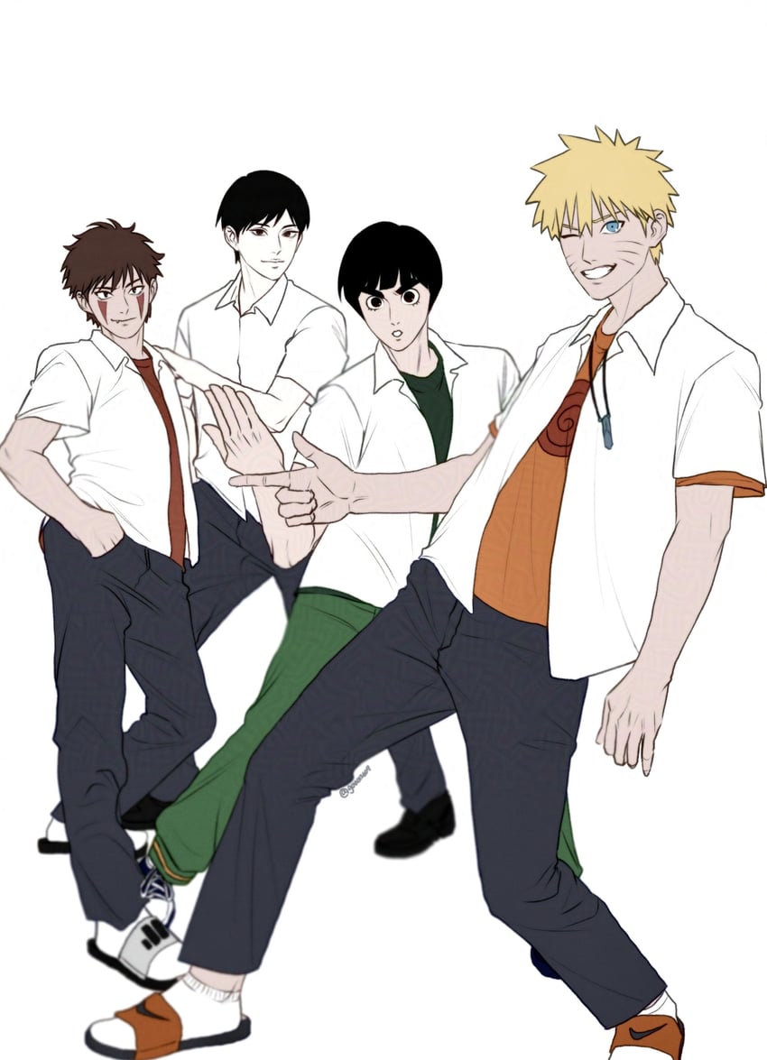 uzumaki naruto, rock lee, sai, and inuzuka kiba (naruto and 1 more) drawn by gon012607