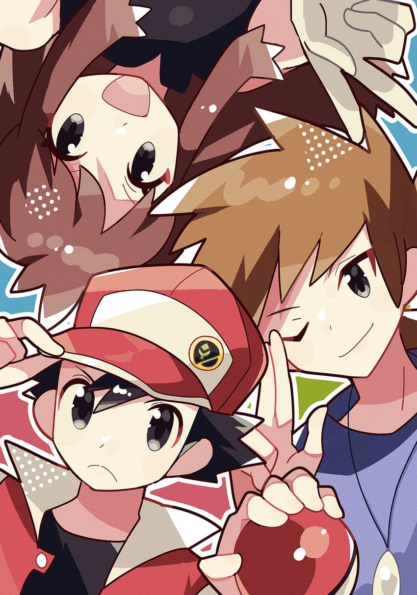 red, blue oak, and green (pokemon and 1 more) drawn by anidler91