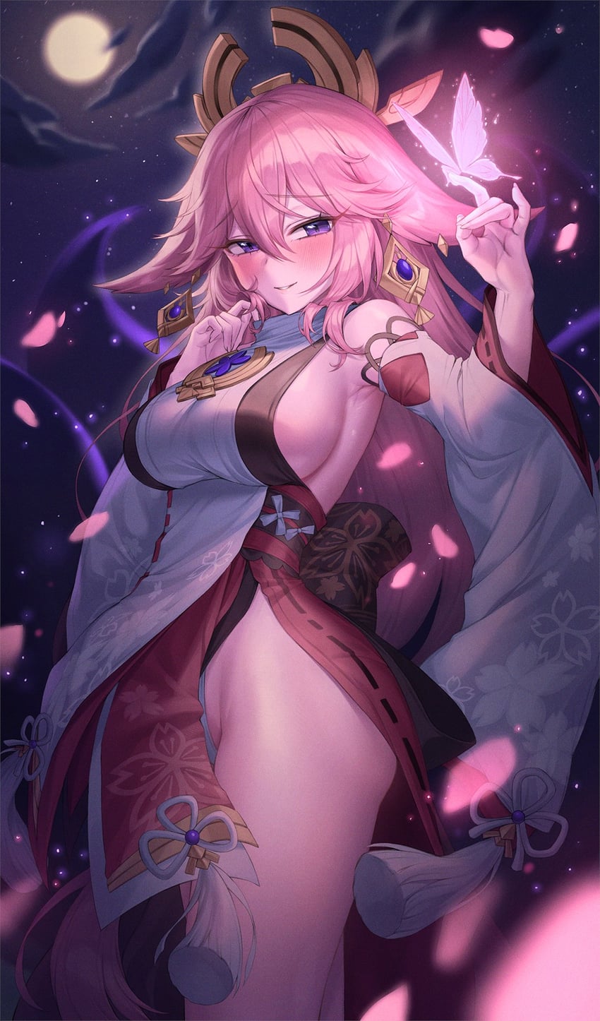 yae miko and crystalfly (genshin impact) drawn by xiho_(xi_ho_)