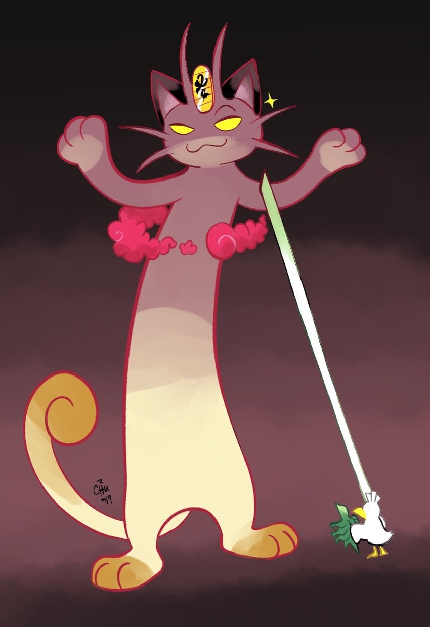 meowth, sirfetch'd, and gigantamax meowth (pokemon) drawn by chu_(raizap)