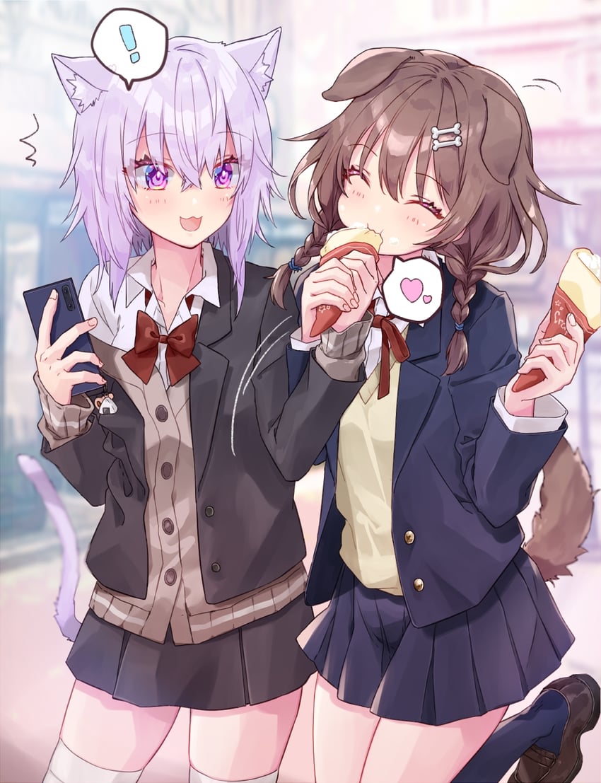 nekomata okayu and inugami korone (hololive) drawn by saku_neko