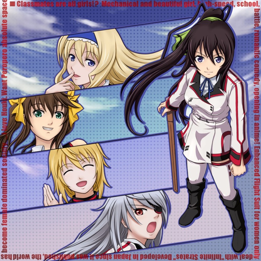 charlotte dunois, cecilia alcott, laura bodewig, shinonono houki, and huang lingyin (infinite stratos) drawn by fukuro_ooji