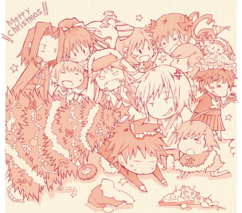 misaka mikoto, shirai kuroko, kamijou touma, accelerator, index, and 8 more (toaru majutsu no index and 1 more) drawn by kanata_(mizubenisumutori)