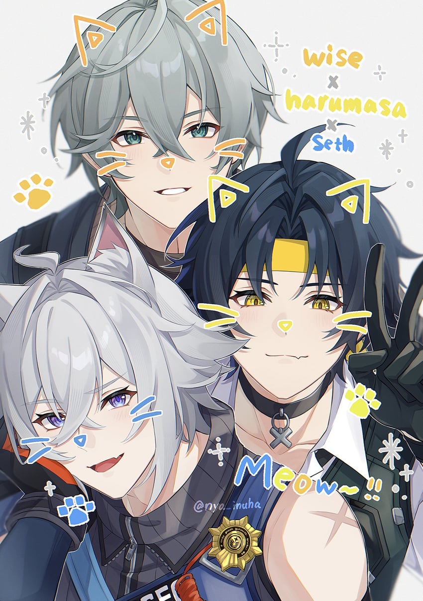wise, asaba harumasa, and seth lowell (zenless zone zero) drawn by nya_inuha