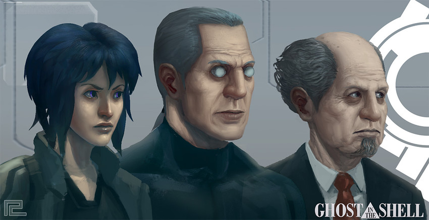 kusanagi motoko, batou, and aramaki daisuke (ghost in the shell) drawn by robinchyo