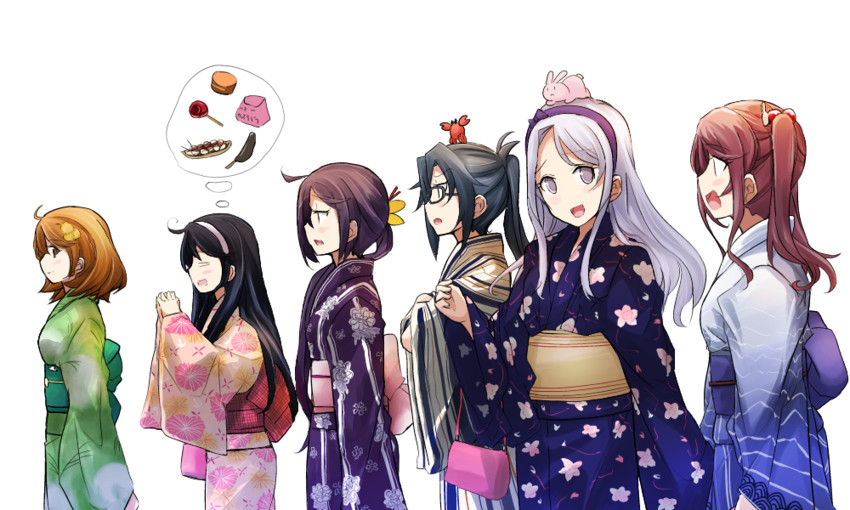 ushio, akebono, sazanami, oboro, sagiri, and 1 more (kantai collection) drawn by kamezou_(kame-zo)