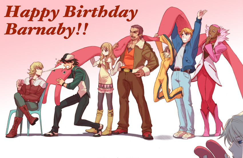 barnaby brooks jr., kaburagi t. kotetsu, ivan karelin, huang pao-lin, karina lyle, and 3 more (tiger & bunny) drawn by asami_you