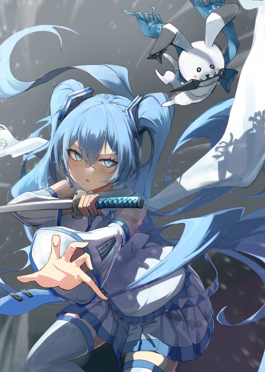 hatsune miku, yuki miku, and rabbit yukine (vocaloid) drawn by eikawa_suru