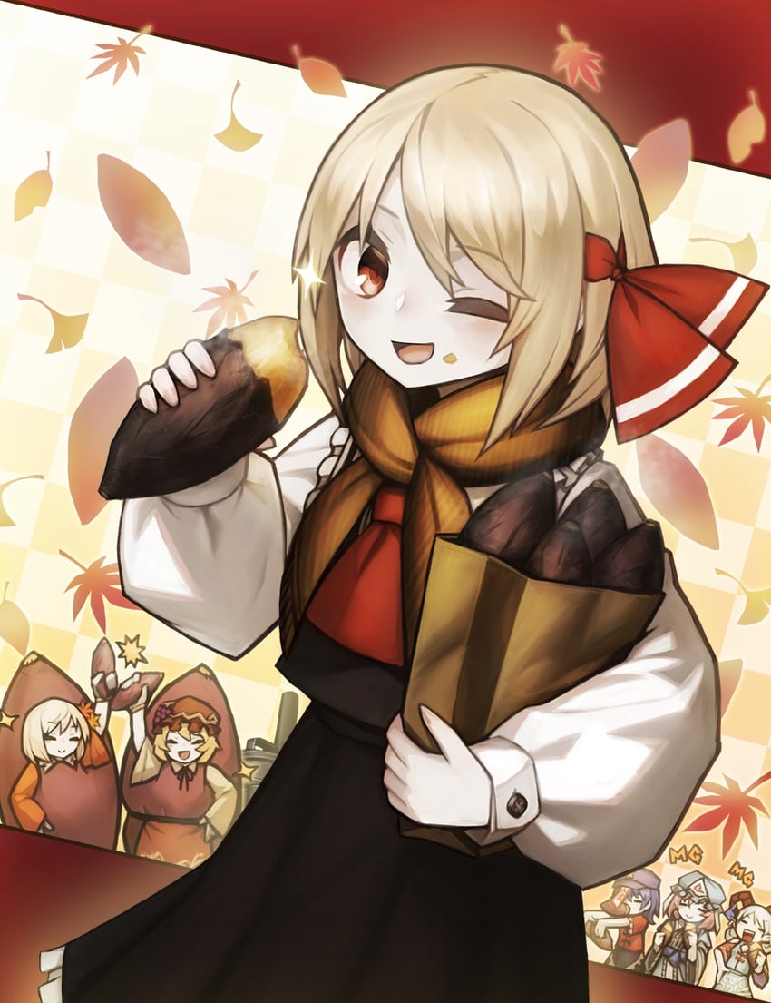 saigyouji yuyuko, rumia, miyako yoshika, aki minoriko, aki shizuha, and 1 more (touhou) drawn by spark621