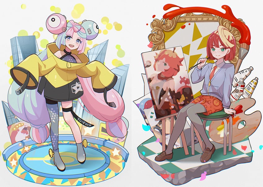 iono, penny, magnemite, mela, giacomo, and 2 more (pokemon and 1 more) drawn by mizuiro123