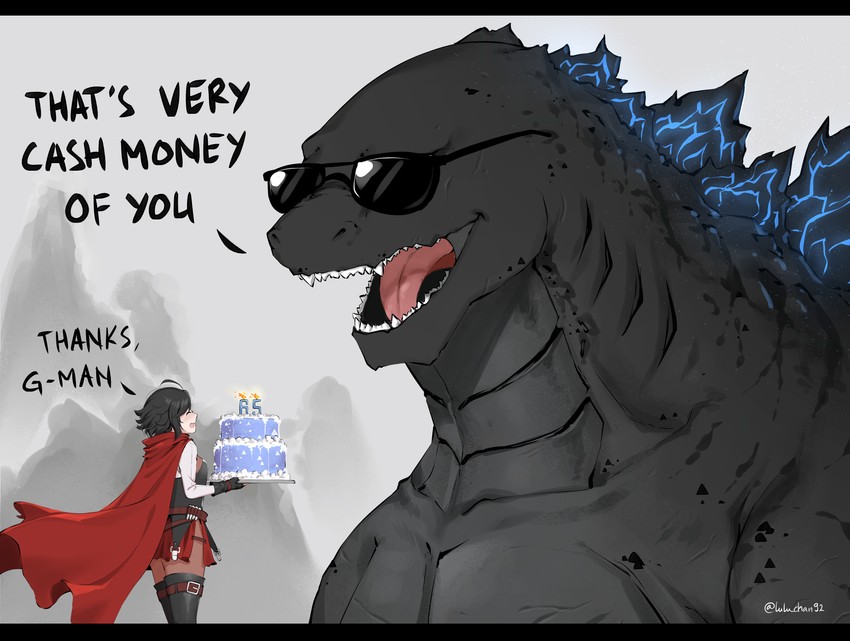 ruby rose and godzilla (rwby and 1 more) drawn by lulu-chan92