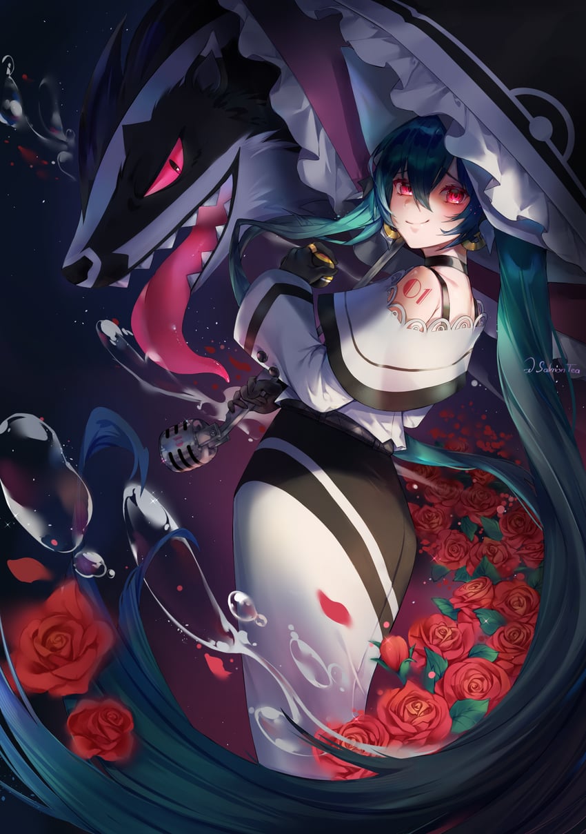 hatsune miku, obstagoon, and dark miku (pokemon and 2 more) drawn by salmontea