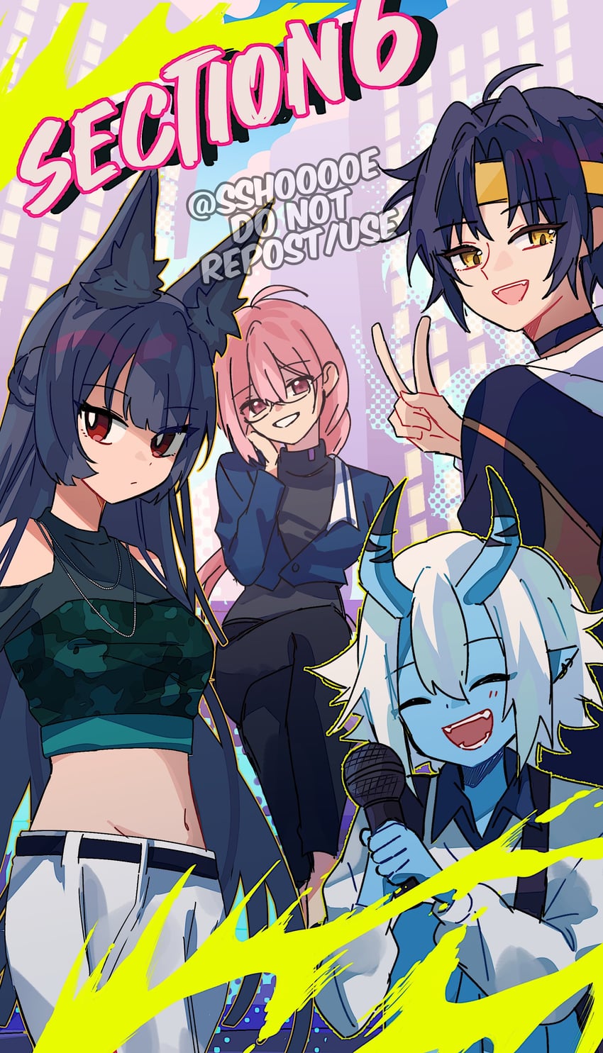 hoshimi miyabi, tsukishiro yanagi, soukaku, and asaba harumasa (zenless zone zero) drawn by sshooooe