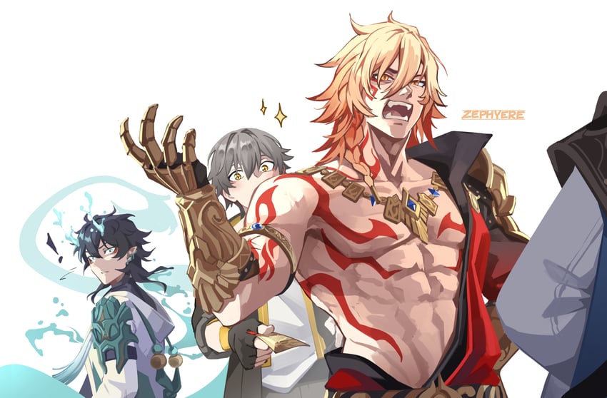 trailblazer, caelus, dan heng, phainon, and mydei (honkai and 1 more) drawn by zephyere