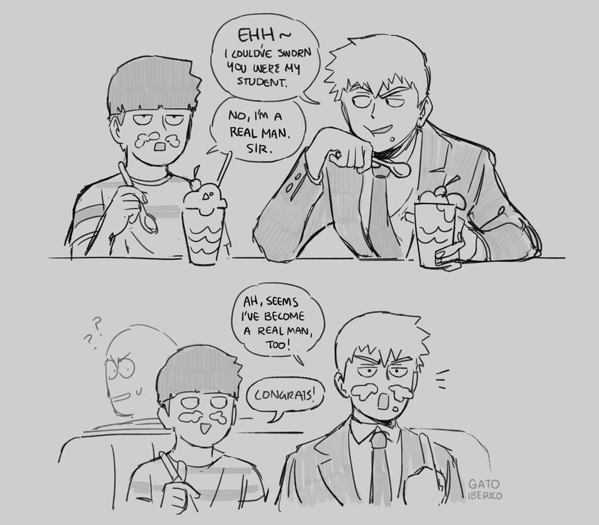 kageyama shigeo and reigen arataka (mob psycho 100) drawn by gatoiberico