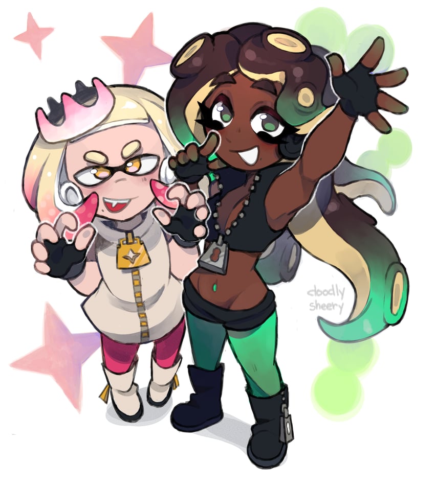 marina and pearl (splatoon and 1 more) drawn by mitsuko_tan