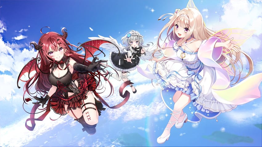 usuwa suu, ayamo nono, and makoh lisa (re:act) drawn by maronie.