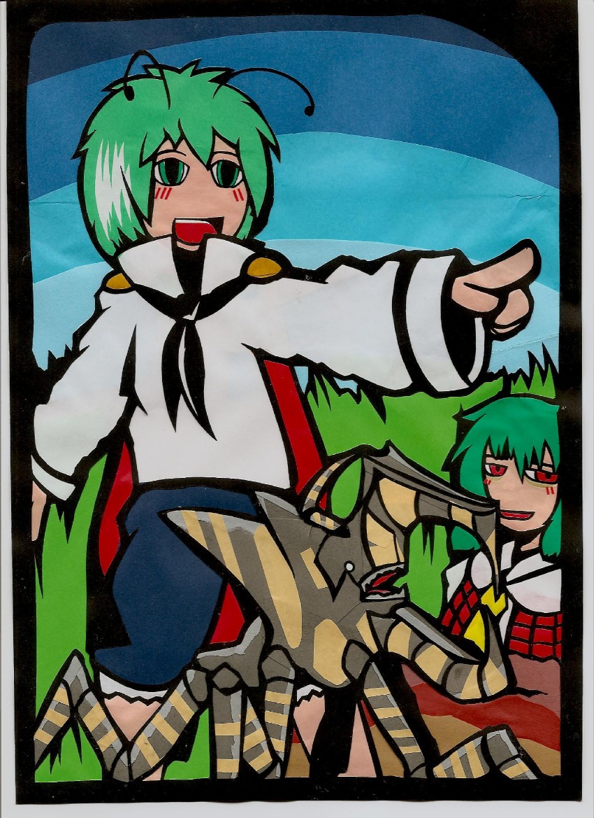 kazami yuuka, wriggle nightbug, arachnid, and warrior bug (touhou and 1 more) drawn by commissar_(papercraft)