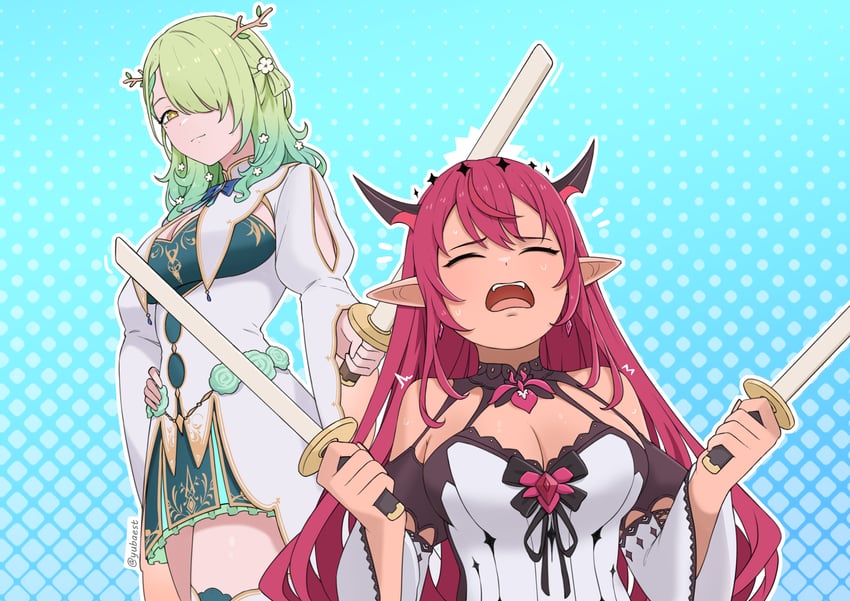 ceres fauna and irys (hololive and 1 more) drawn by yubaest