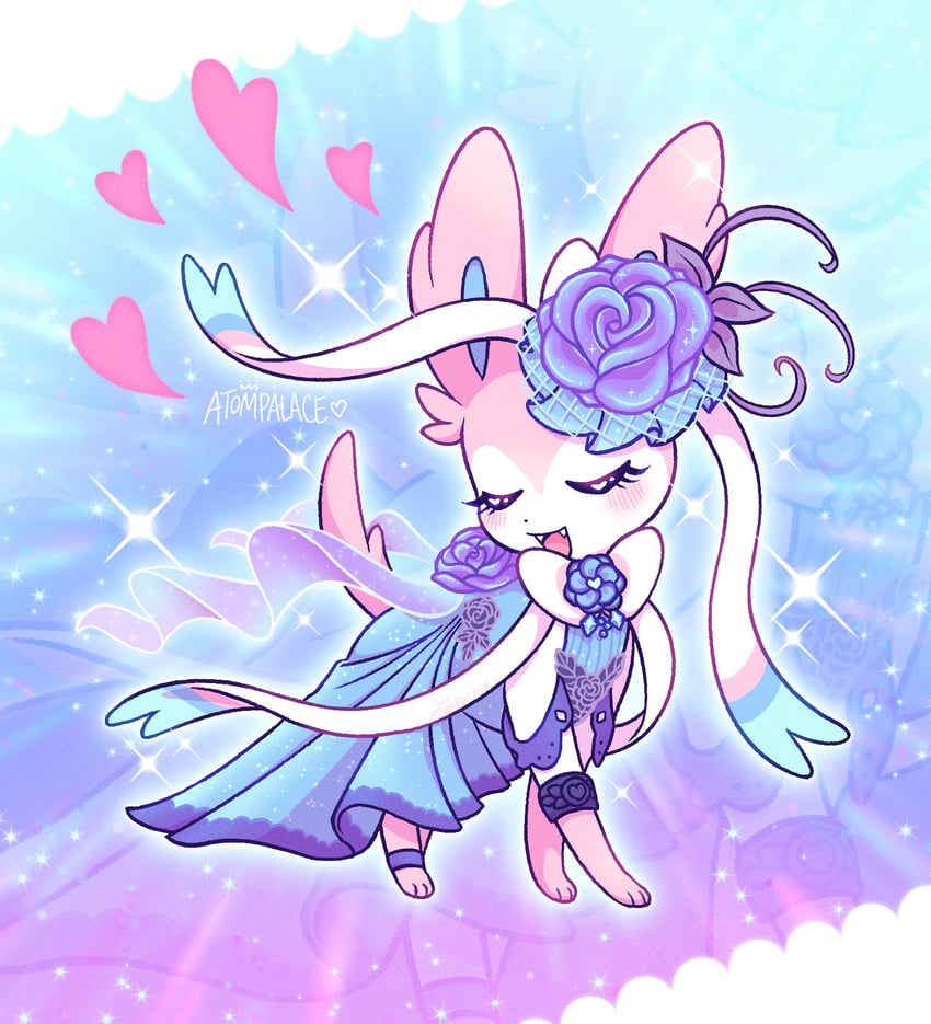 sylveon (pokemon and 1 more) drawn by atom_palace