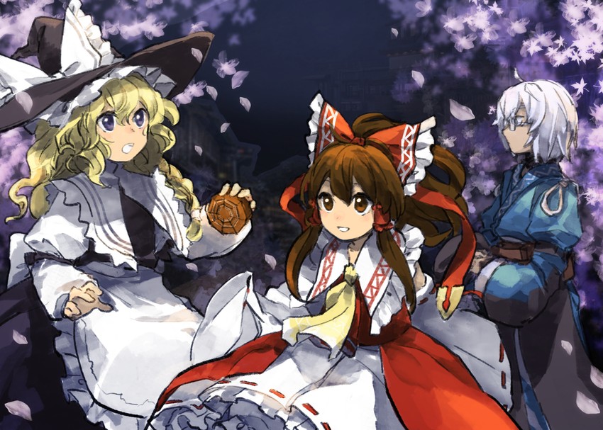 hakurei reimu, kirisame marisa, and morichika rinnosuke (touhou and 1 more) drawn by kaigen_1025