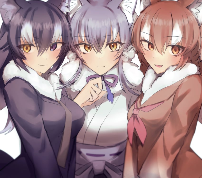 grey wolf, japanese wolf, and makami (kemono friends and 1 more) drawn by mitorizu_02
