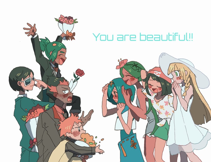 lillie, selene, lana, mallow, elio, and 3 more (pokemon and 1 more) drawn by sarami_(sa_rami30)