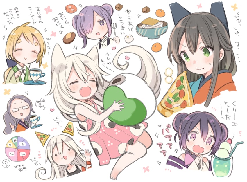 chiya, tatsumi kon, yukimi koume, natsume nono, nijou omi, and 1 more (urara meirochou) drawn by harikamo