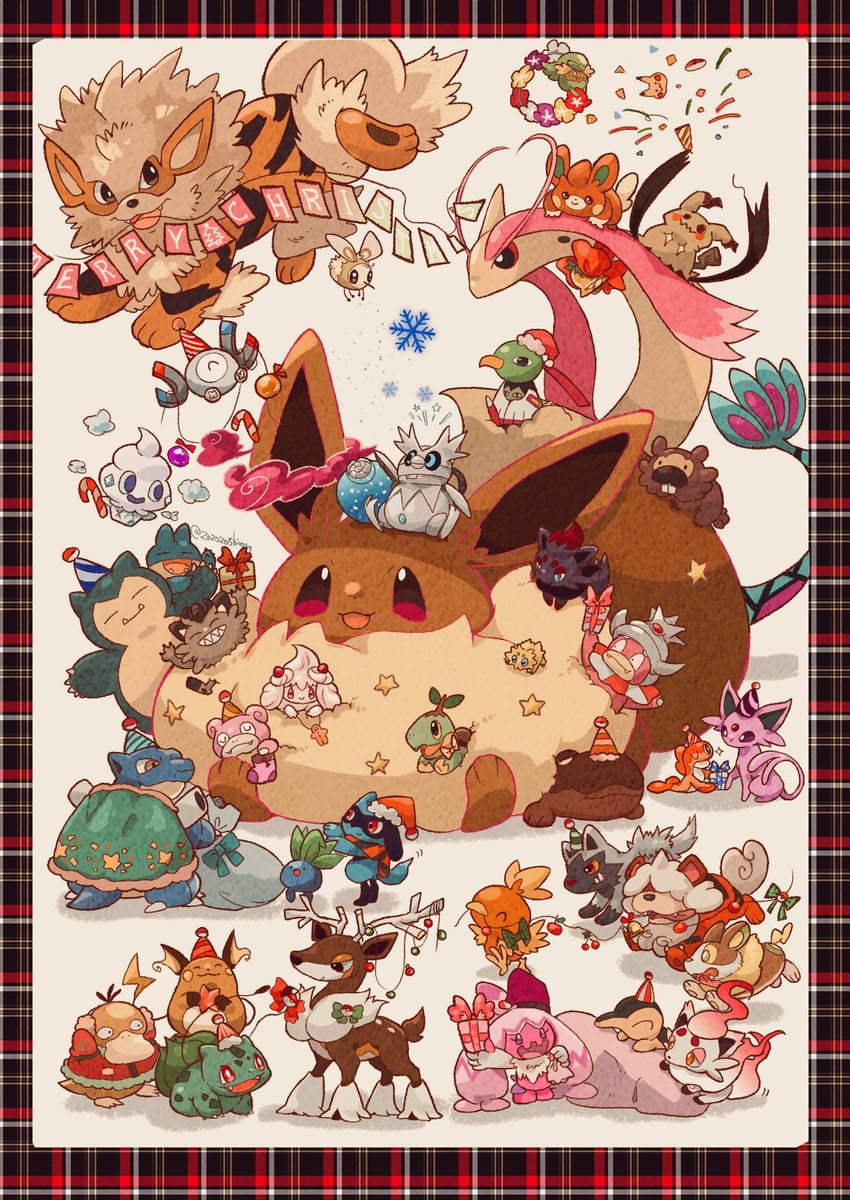 pikachu, eevee, bulbasaur, mimikyu, espeon, and 33 more (pokemon) drawn by zozozoshion