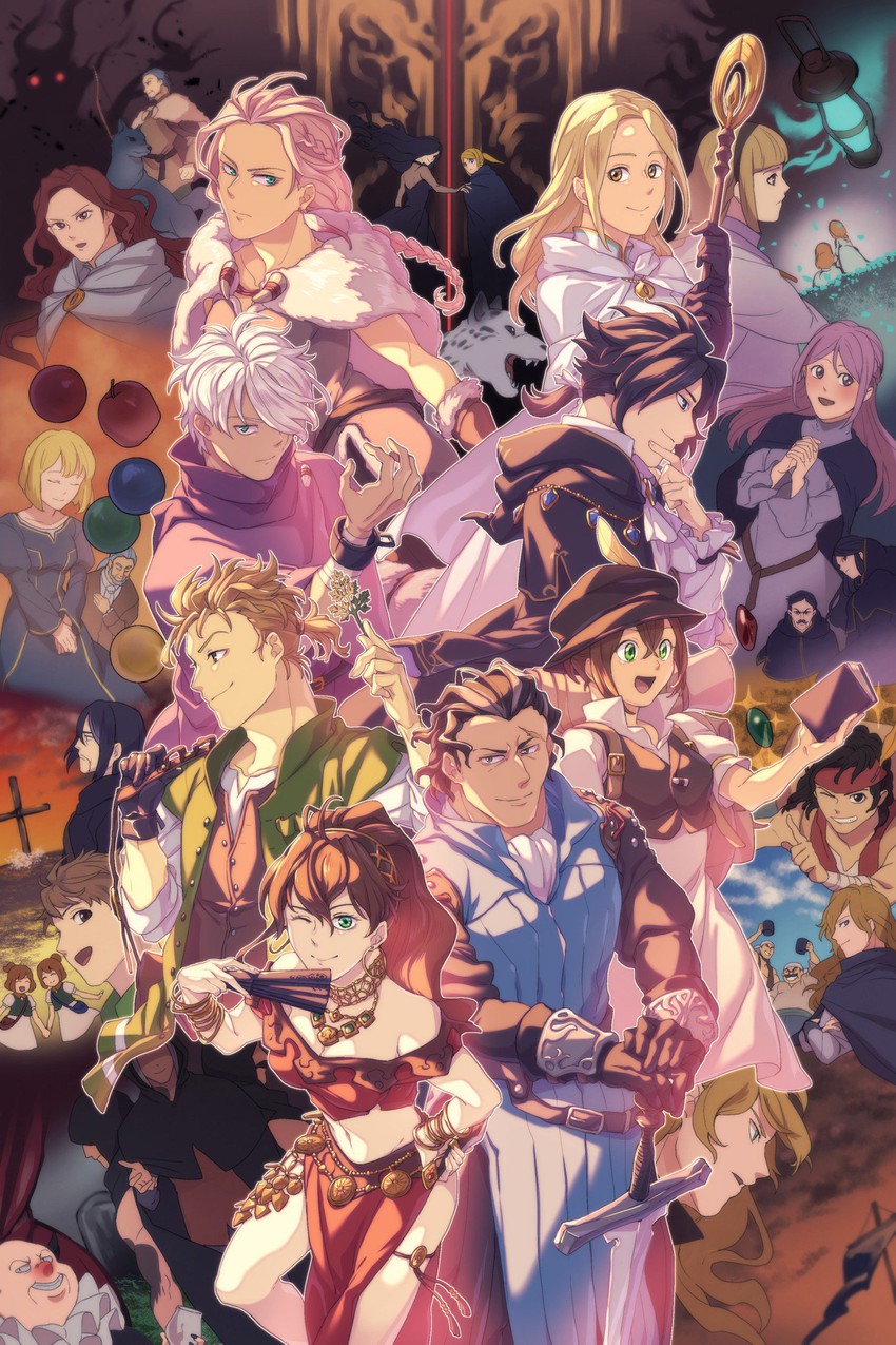 therion, tressa colzione, ophilia clement, primrose azelhart, cyrus albright, and 28 more (octopath traveler and 1 more) drawn by komame_(st_beans)