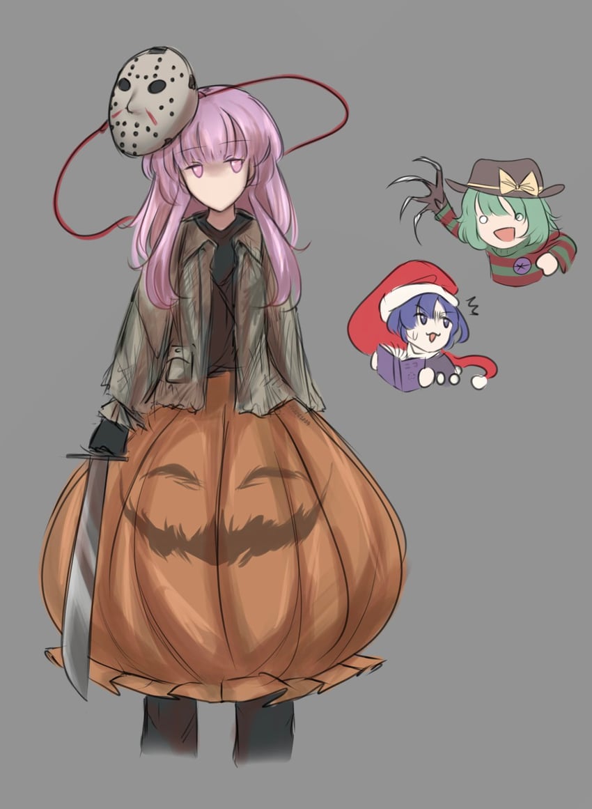 komeiji koishi, hata no kokoro, doremy sweet, jason voorhees, and freddy krueger (touhou and 2 more) drawn by there2007