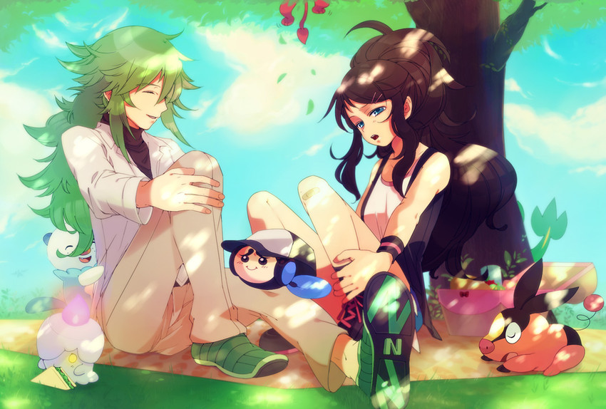 hilda, n, oshawott, snivy, tepig, and 3 more (pokemon and 1 more) drawn by shio_(pesante)