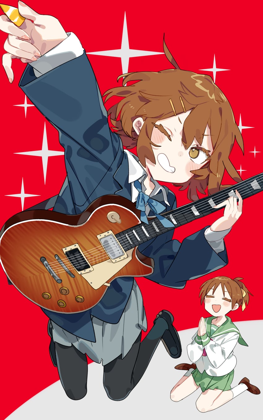 hirasawa yui and hirasawa ui (k-on!) drawn by karei