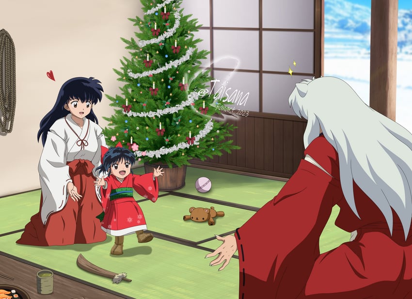 inuyasha, higurashi kagome, and moroha (inuyasha and 1 more) drawn by taisana