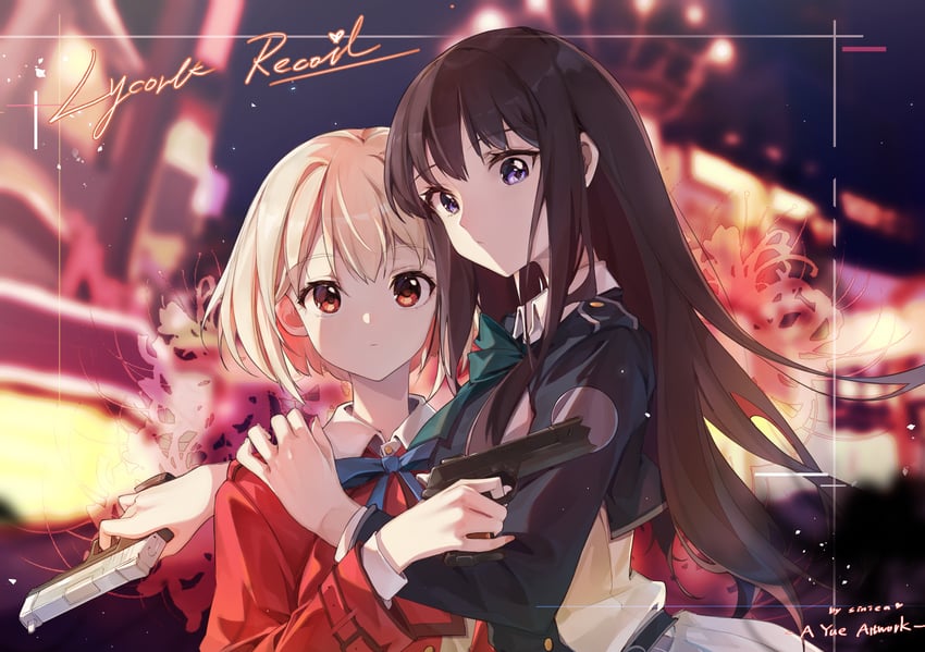 nishikigi chisato and inoue takina (lycoris recoil) drawn by a_yue