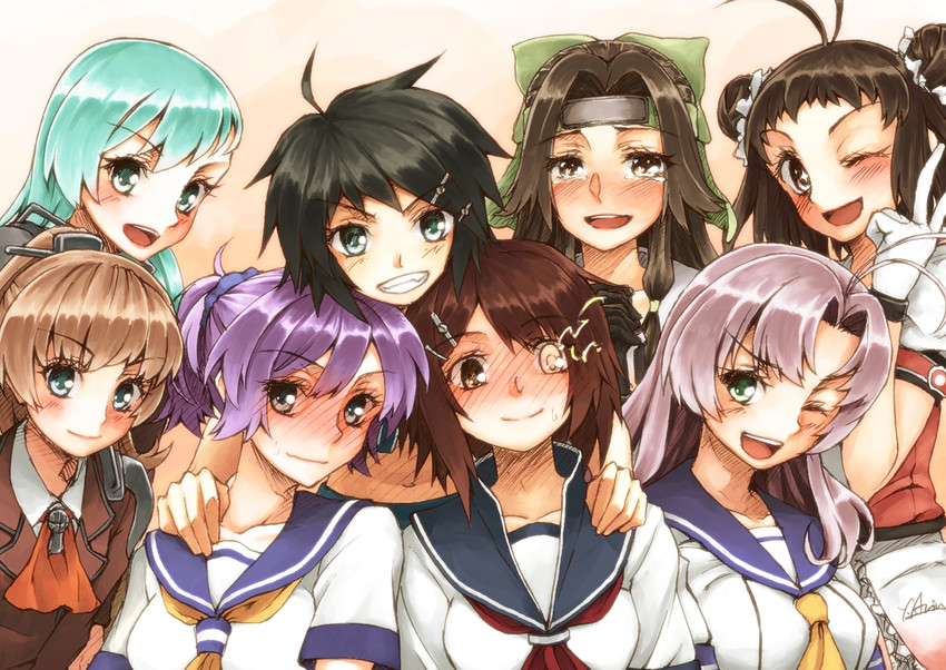 suzuya, naka, aoba, kumano, jintsuu, and 3 more (kantai collection) drawn by arimura_yuu