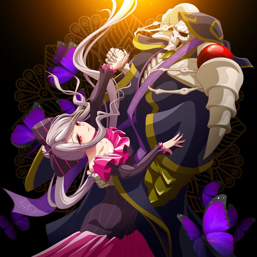 ainz ooal gown and shalltear bloodfallen (overlord) drawn by k-ta
