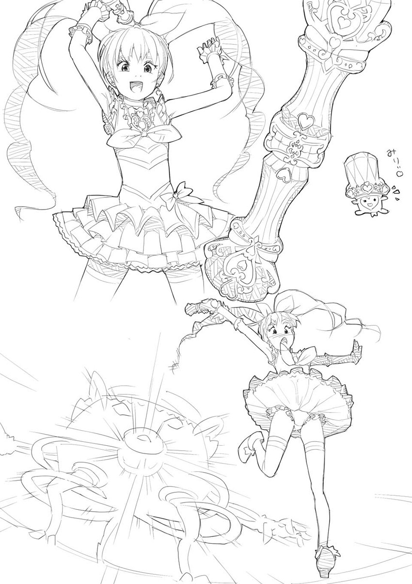 houjou hibiki and cure melody (precure and 1 more) drawn by akinbo_(hyouka_fuyou)