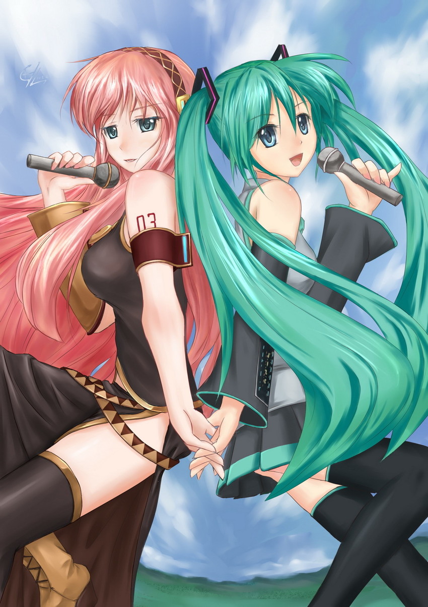 hatsune miku and megurine luka (vocaloid) drawn by c.z.