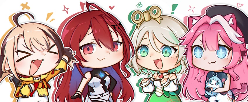 raora panthera, gigi murin, cecilia immergreen, elizabeth rose bloodflame, and chattino (hololive and 1 more) drawn by moon_ldl