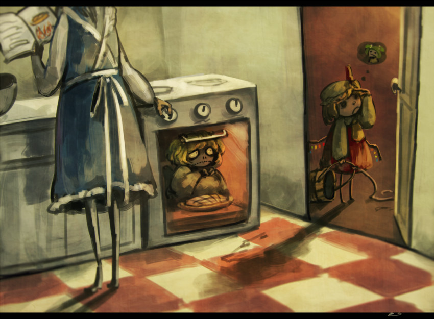 flandre scarlet, izayoi sakuya, and kisume (touhou) drawn by koto_inari