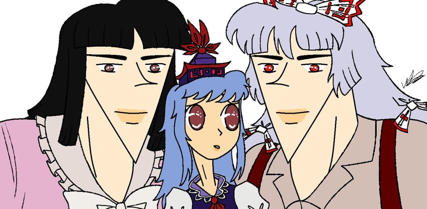 fujiwara no mokou, kamishirasawa keine, and houraisan kaguya (touhou) drawn by raymoo_hackery