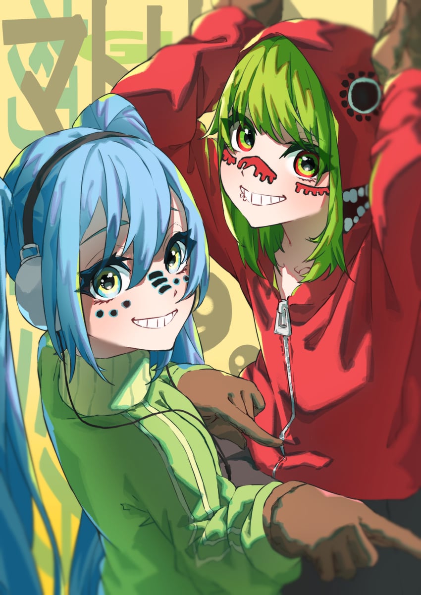hatsune miku and gumi (vocaloid and 1 more) drawn by azusa_(azunyan12)